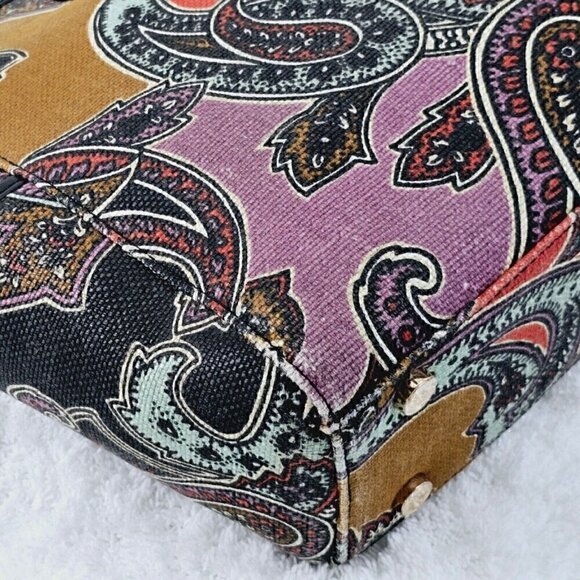 SPARTINA 449 Daufuskie Island Paisley Print Linen Black Leather Shoulder Bag - Picture 7 of 16